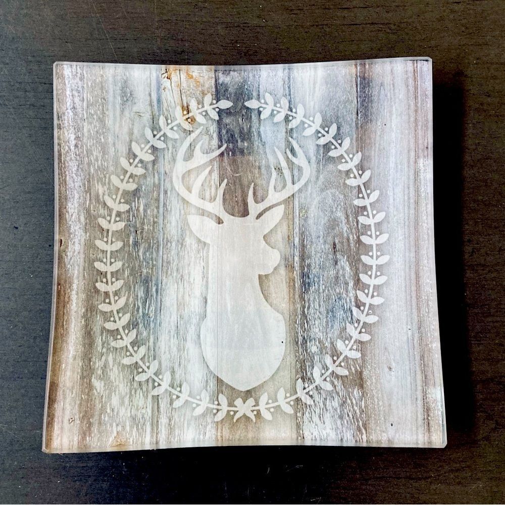 Rustic Glass Deer Jewelry Decor Tray